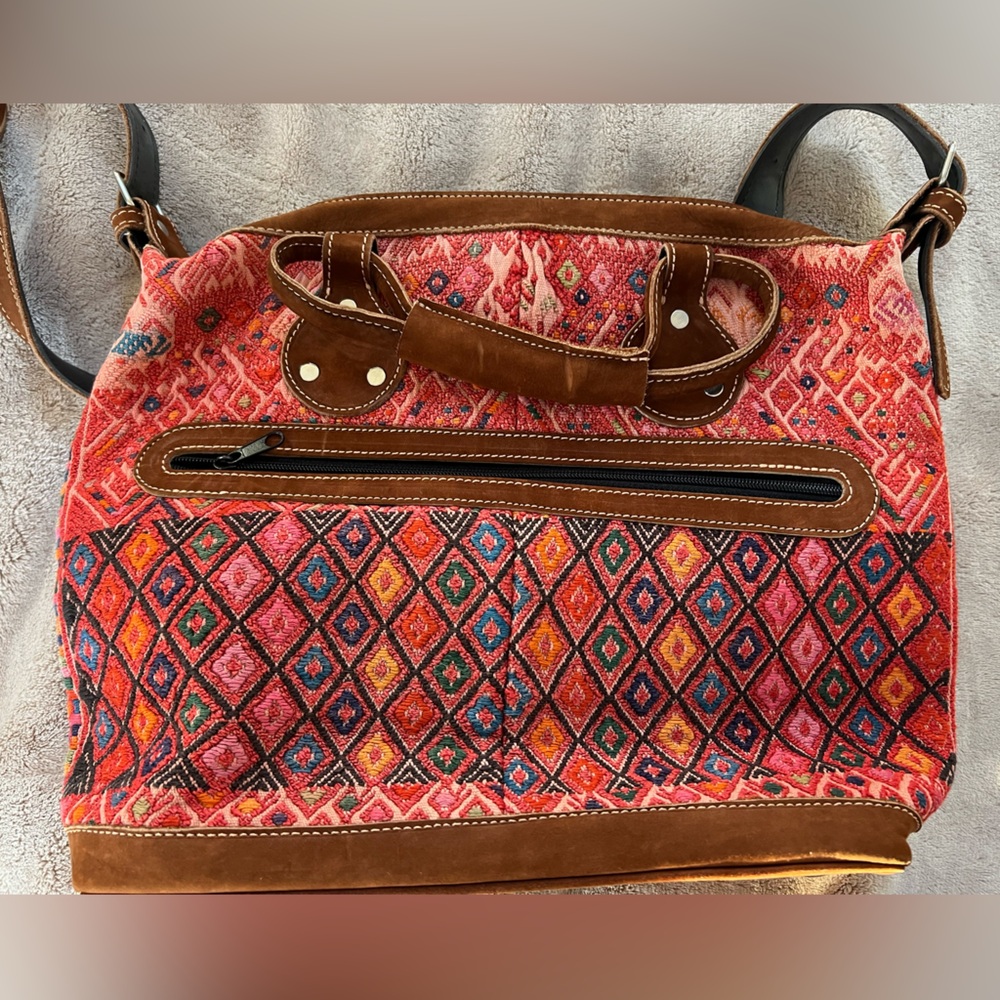 Altiplano Huipil Leather Bag Suitcase Guatemala Tote
